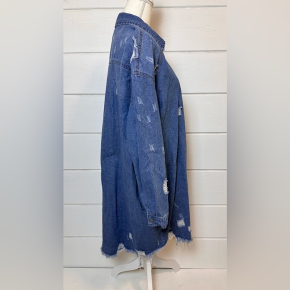 Missguided Plus Super Distressed Hem Denim Shirt Jacket Dress Blue Sz Large ASOS - Picture 10 of 13